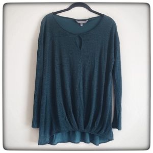 Daisy Fuentes Teal Black Keyhole L/S Top, S